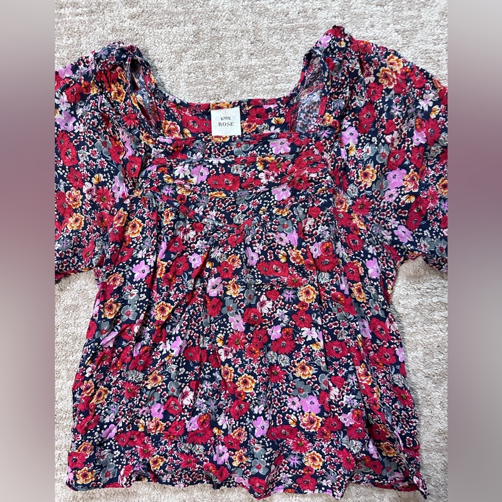 Knox Rose Red and Pink Floral Blouse L